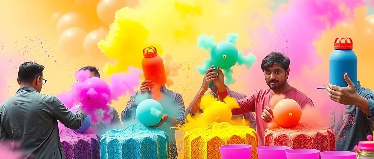 Fiesta Set Piece Specialists Holi Battle Gameplay Fiesta Set Piece Specialists gameplay showing a strategic Holi battle with players arranging colored powder cannons and water balloon launchers